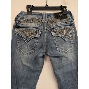 Y2K Miss Me Bootcut Jeans‎ 27x29 Boot Cut Flap Pocket Thick Stitch Leather Wash